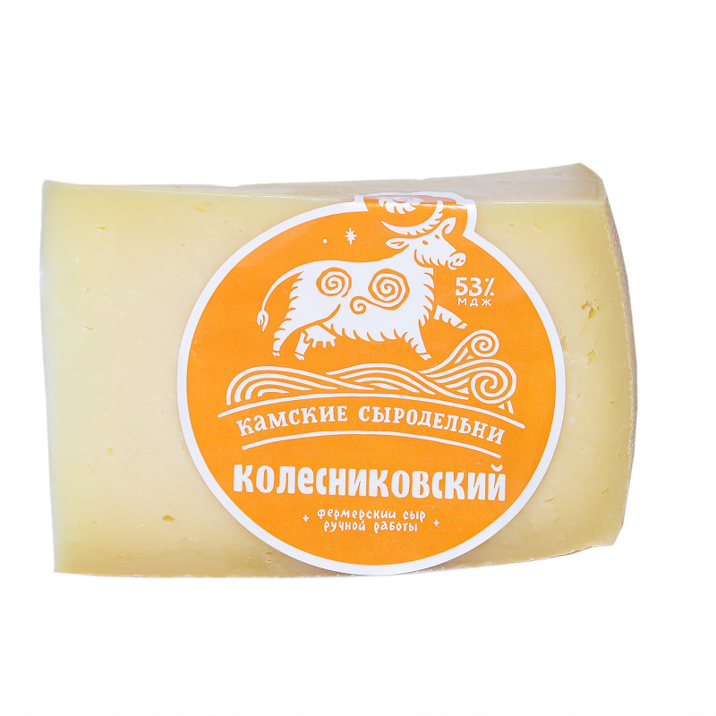 Сыр полутвёрдый Камские Сыродельни Колесниковский срок созревания 45 суток 53%