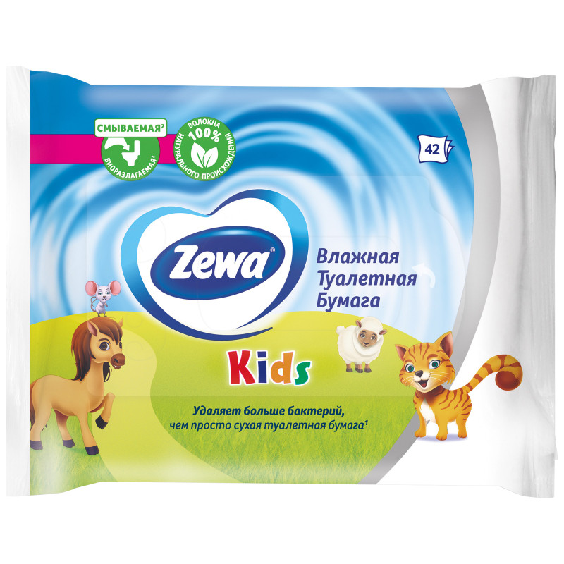 Туалетная бумага Zewa Kids влажная, 42шт — фото 1