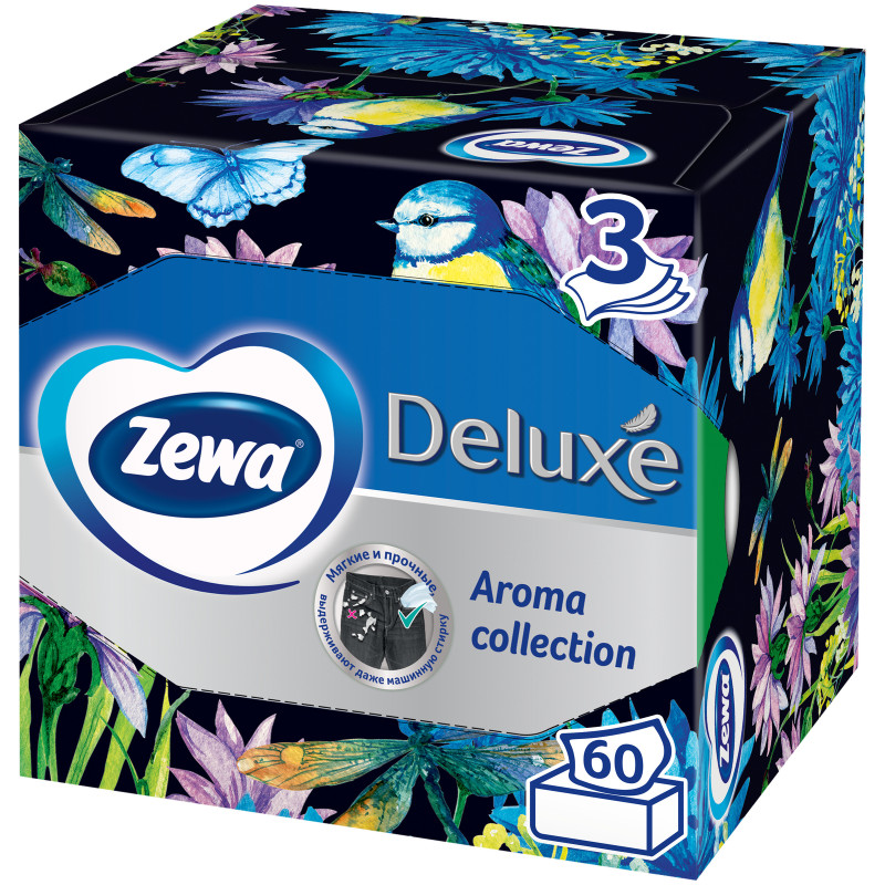 Салфетки бумажные Zewa Deluxe Aroma Collection косметические 3 слоя, 60шт — фото 2