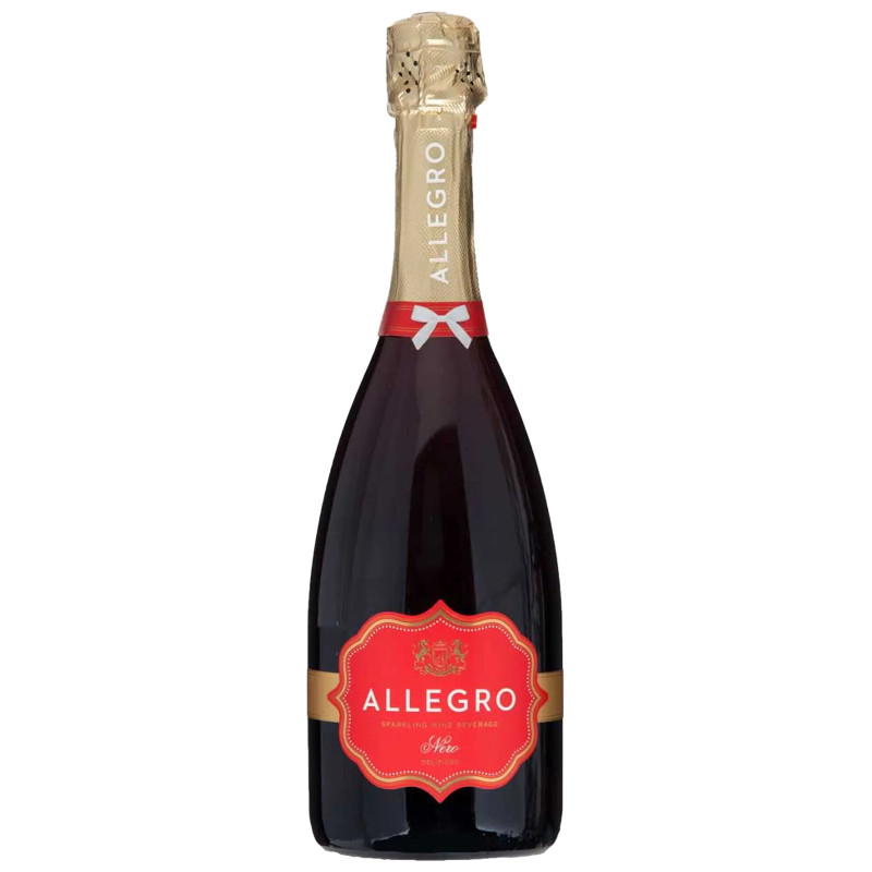Напиток винный Allegro Неро красный полусладкий 8% газированный, 750мл