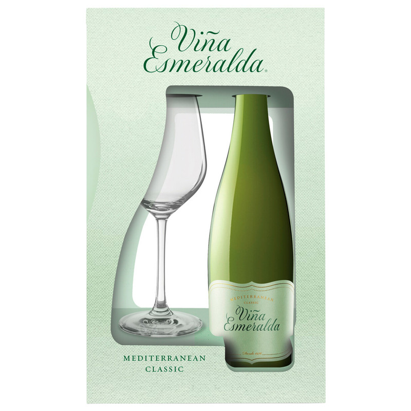 Вино Torres Винья Эсмеральда белое полусухое 11% в подарочной упаковке, 750мл + бокал — фото 1