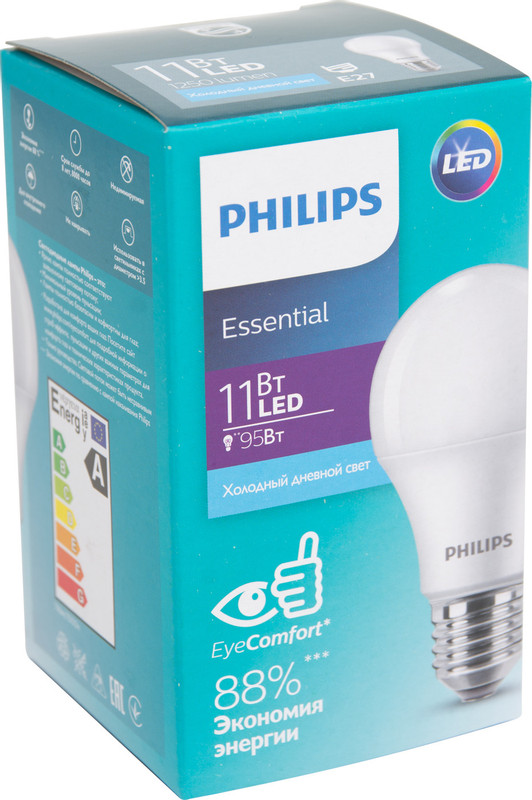 Лампа светодиодная Philips LED Essential E27 6500K 11W холодный дневной свет
