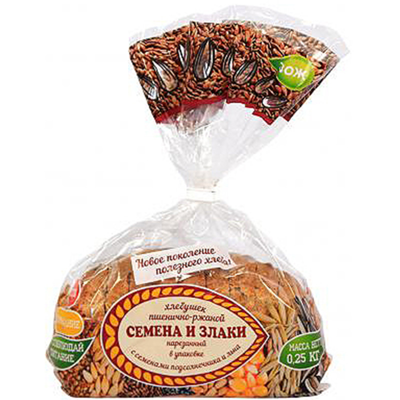Хлебушек Слободской Хлеб Семена и злаки пшенично-ржаной в нарезке, 250г