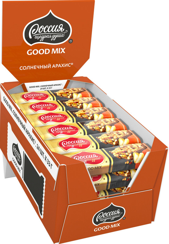 Батончик шоколадный Россия - щедрая душа Good Mix солнечный арахис с ароматом клюквы, 33г — фото 1