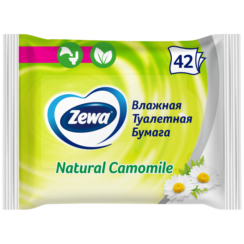 Туалетная бумага Zewa Natural Camomile влажная, 42шт