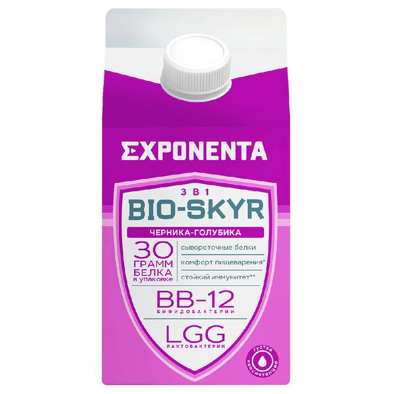 Напиток кисломолочный Exponenta Bio-Skyr 3в1 черника-голубика обезжиренный, 500мл