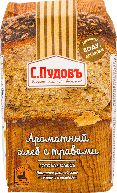 Смесь для выпечки С.Пудовъ Ароматный хлеб с травами, 500г — фото 1