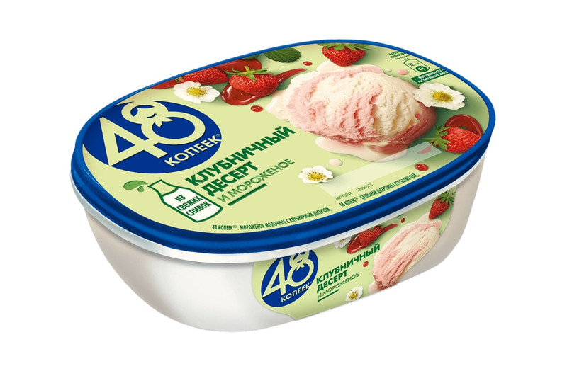 Мороженое 48 копеек Молочное с клубничным десертом 6%, 491г