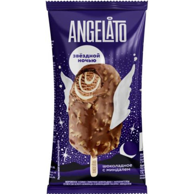 Мороженое сливочное Angelato шоколадное вкус белого шоколада в глазури с миндалём 10%, 70г