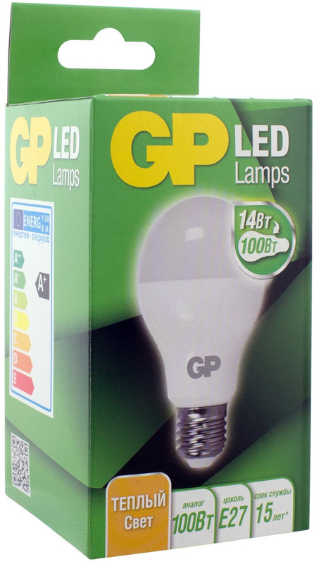 Лампа светодиодная GP LED A60 E27 27K 2CRB 14W тёплый свет — фото 2