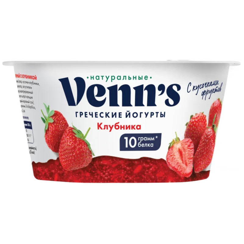 Йогурт Venns греческий клубника обезжиренный 0.1%, 130г — фото 1