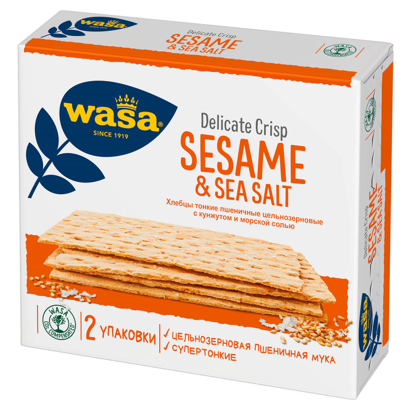 Хлебцы Wasa Delicate Crisp Sesame & Sea salt тонкие пшеничные с кунжутом и морской солью, 190г — фото 1