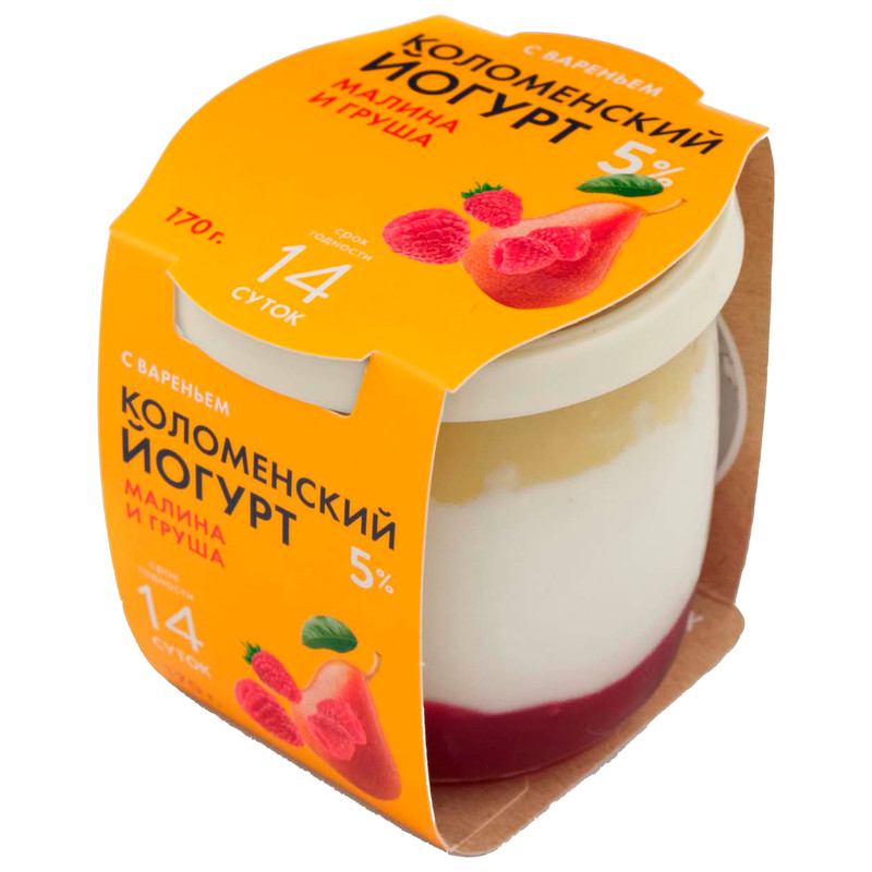 Йогурт Коломенский малина-груша 5%, 170г