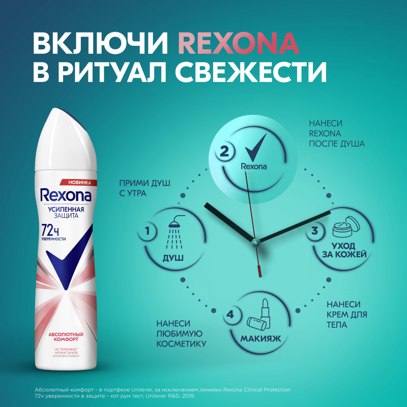 Антиперспирант Rexona абсолютный комфорт аэрозоль, 150мл — фото 4