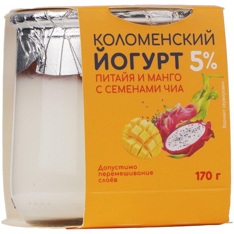 Йогурт Коломенский Питайя-Манго-Чиа 5%, 170г — фото 1