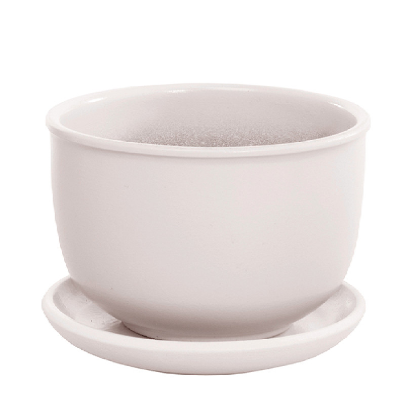 Горшок Бутон с подставкой керамический молочный-белый, 0.5л