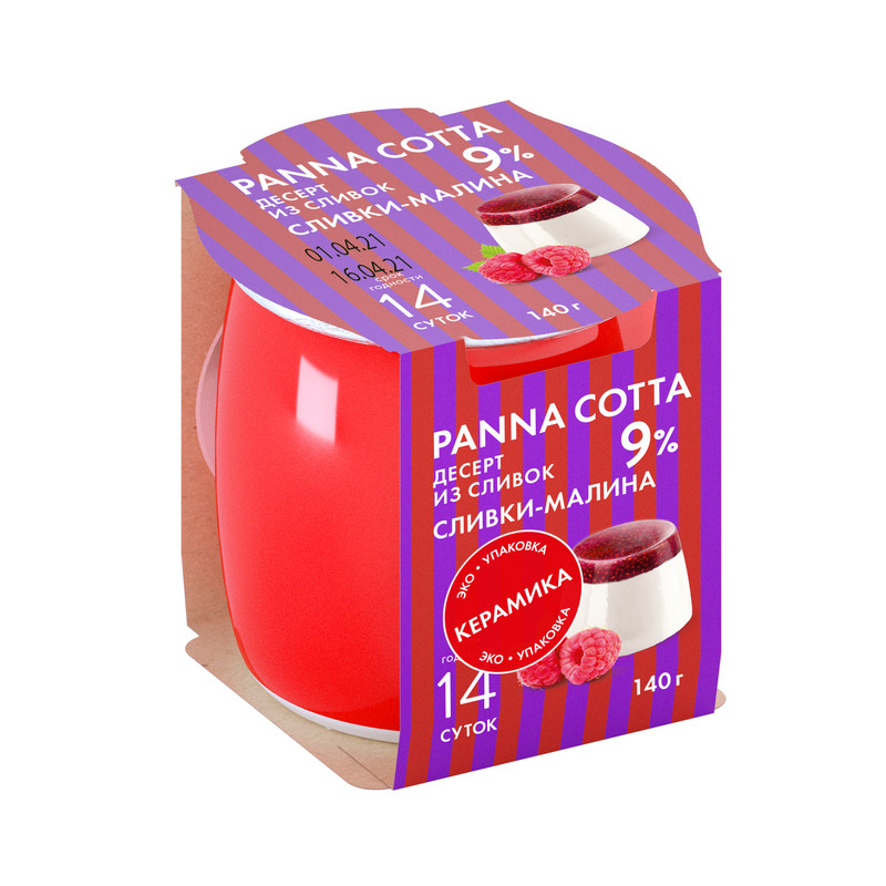 Десерт из сливок Коломенское Молоко Panna Cotta сливки-малина 9%, 140г