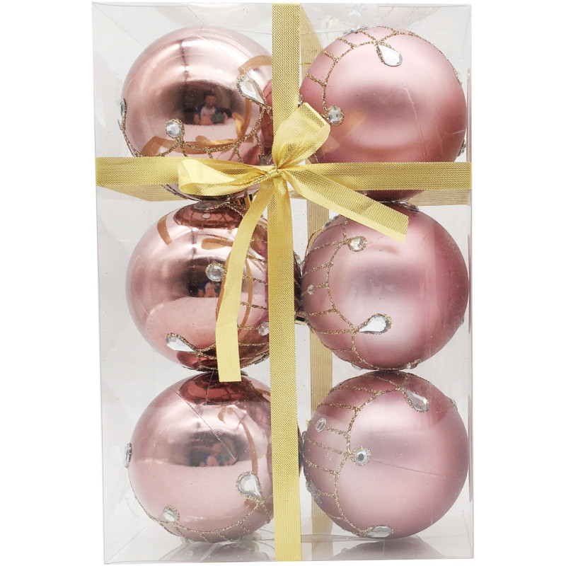 Набор шаров ёлочных розовые HV7006-0919A5005 HV7006-1307A5005, 6шт — фото 1