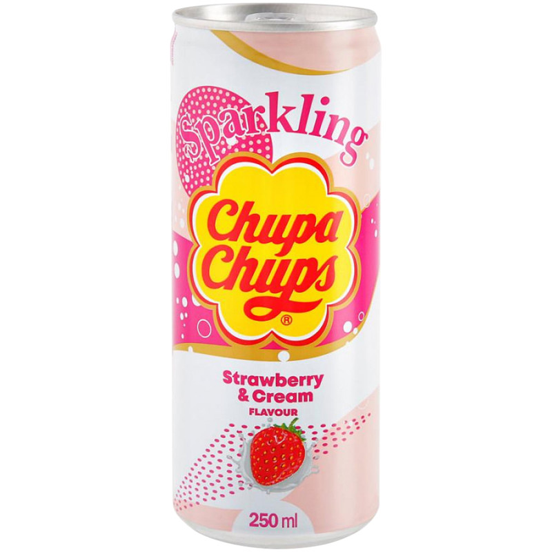 Напиток Chupa Chups клубника со сливками безалкогольный cильногазированный жестяная банка, 250мл