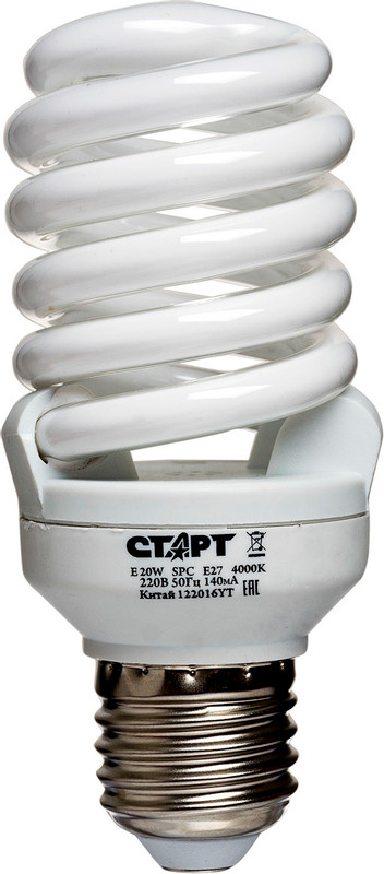 Лампа энергосберегающая Старт E 20W SPC E27 4000K 8Y энергосберегающая