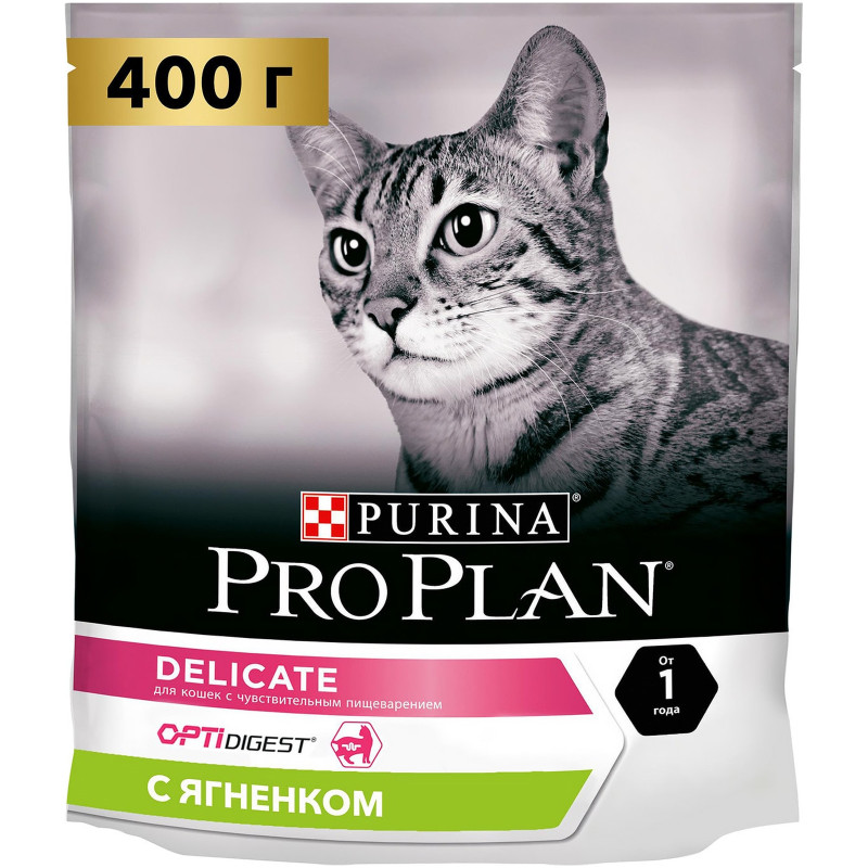 Сухой корм Pro Plan Delicate с ягнёнком для кошек с чувствительным пищеварением, 400г — фото 1