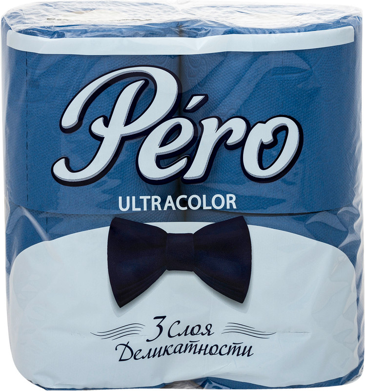 Туалетная бумага Pero Ultracolor синяя 3 слоя, 4шт
