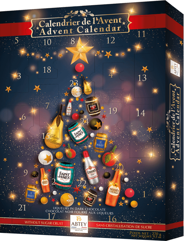 Набор конфет Abtey Advent Calendar Christmas Magic ассорти из тёмного шоколада с алкогольными начинками, 270г — фото 2