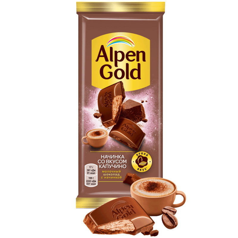 Шоколад Alpen Gold молочный с начинкой со вкусом капучино, 80г — фото 2