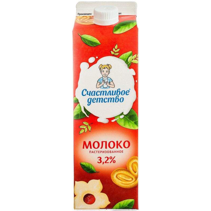 Молоко Счастливое Детство пастеризованное 3.2%, 900мл