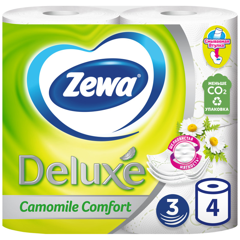 Туалетная бумага Zewa Deluxe Camomile Comfort 3 слоя, 4шт