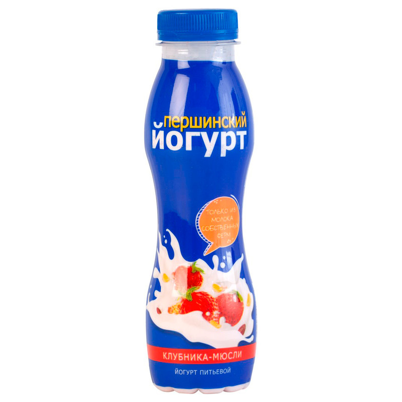 Йогурт Першинское клубника-мюсли питьевой 2.5%, 270мл