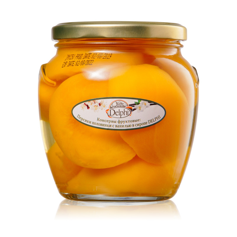 Персики Delphi половинки с ванилью в сиропе, 550г