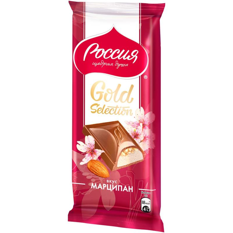 Шоколад Россия-Щедрая Душа Gold Selection молочный миндаль-марципан, 80г — фото 3