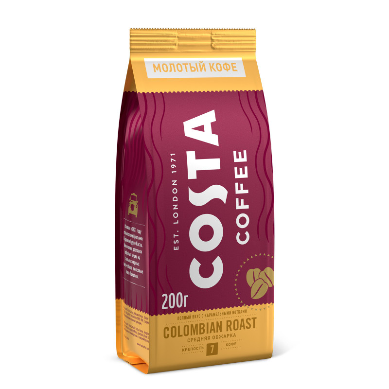 Кофе Costa Coffee Colombian Roast Средняя обжарка, молотый, 200г — фото 1