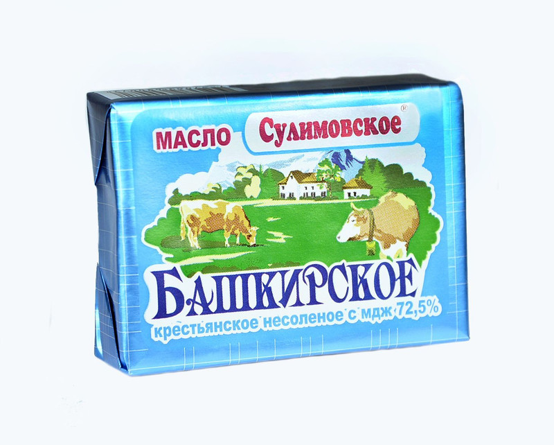 Масло сладкосливочное Сулимовское Башкирское ГОСТ 32262-2013 несолёное 72.5%, 175г