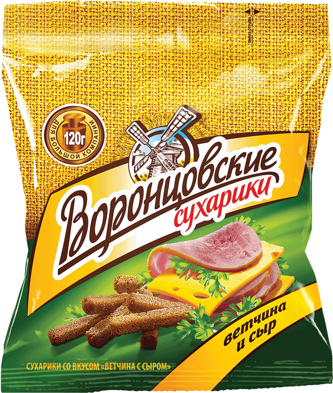 Сухарики Воронцовские ржано-пшеничные со вкусом ветчины и сыра, 120г — фото 1