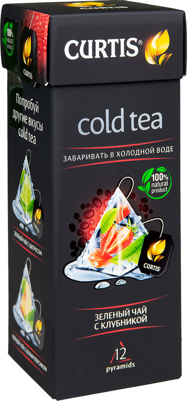 Чай Curtis Cold Tea зелёный с клубникой в пирамидках, 12х1.7г — фото 1