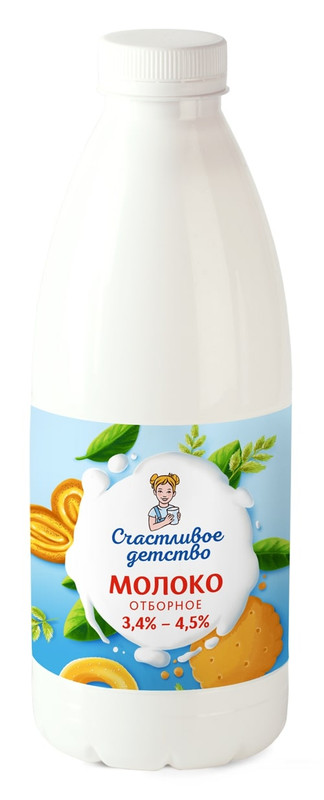 Молоко Счастливое детство цельное отборное пастеризованное 3.4-4.5%, 900мл