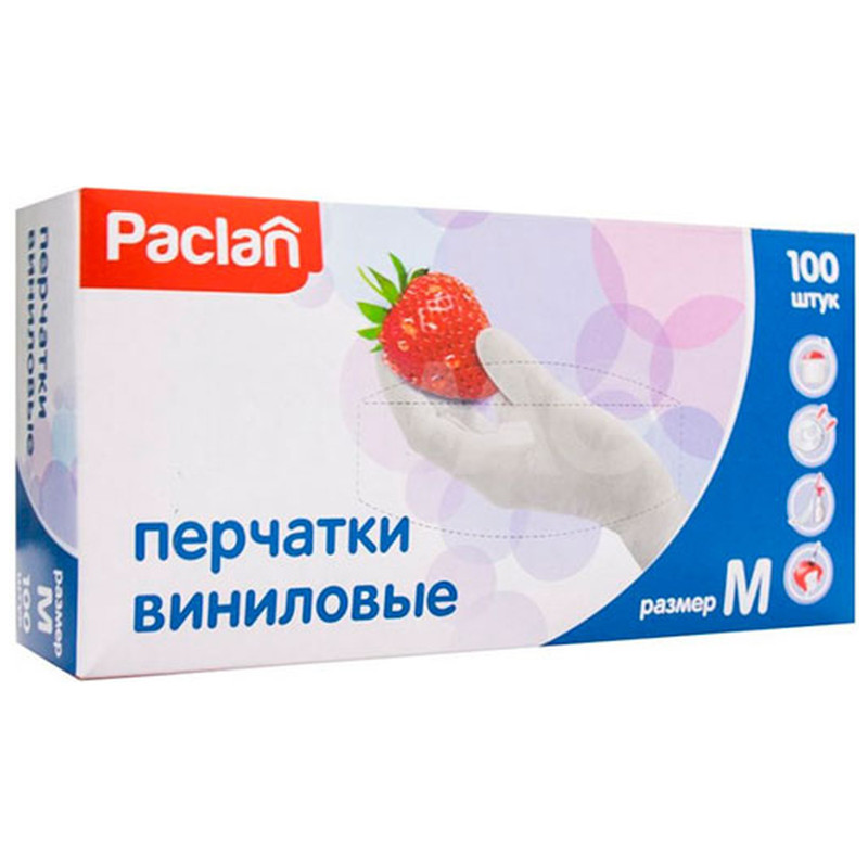 Перчатки Paclan виниловые M, 100шт