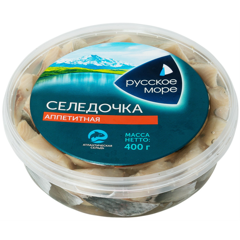 Сельдь Русское Море аппетитная атлантическая филе-кусочки слабосолёная в масле, 400г