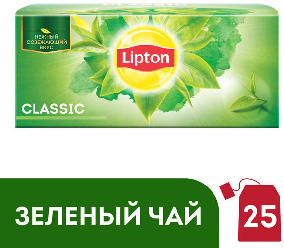 Чай Lipton Classic зелёный байховый в пакетиках, 25х1.7г — фото 1