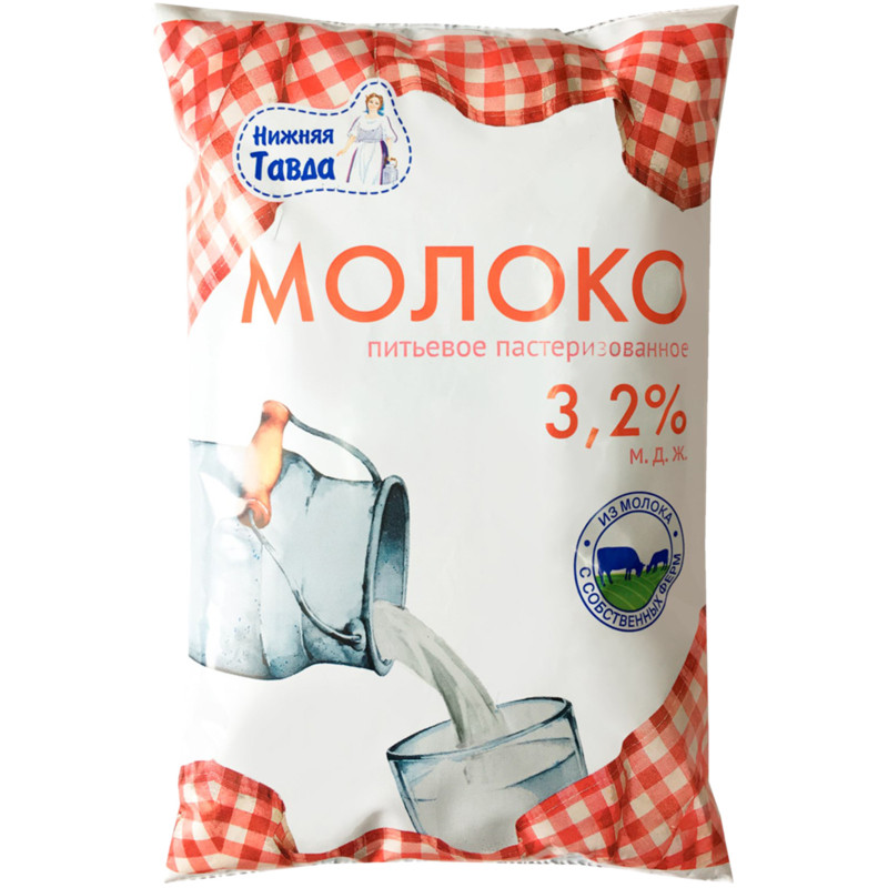 Молоко Нижняя Тавда питьевое пастеризованное 3.2%, 800мл