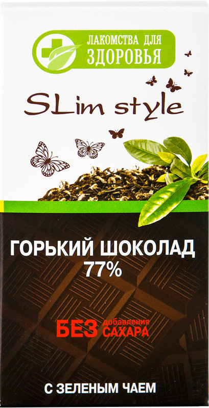 Шоколад горький Лакомства для здоровья Slim style зеленый чай 77%, 60г