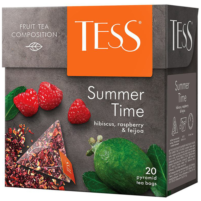 Чай Tess Summer чёрный малина-шиповник-гибискус в пирамидках, 20х2г — фото 1
