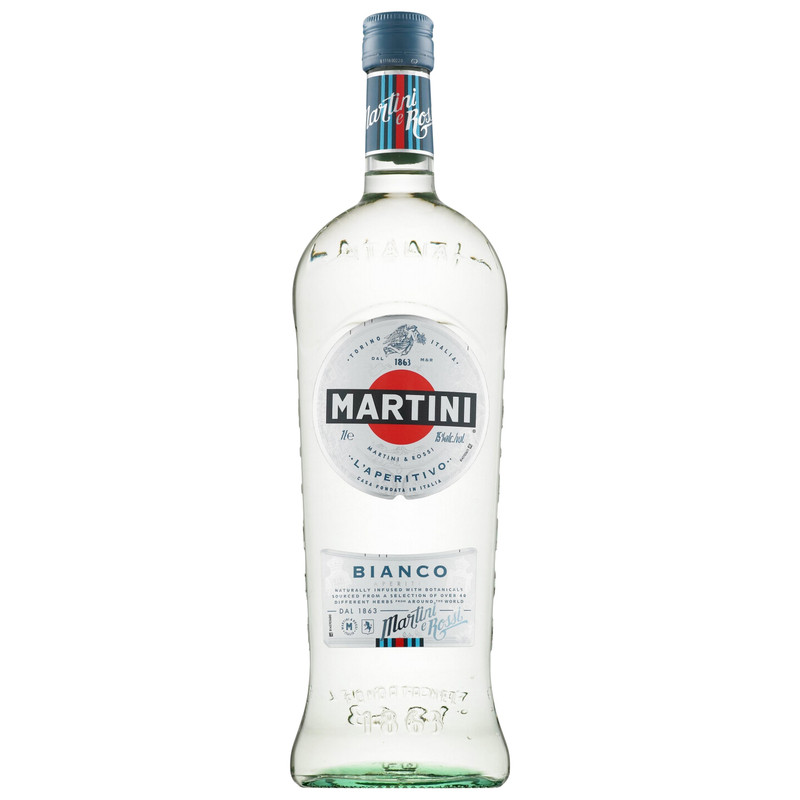 Вермут Martini Бьянко белый сладкий, 1л + бокал
