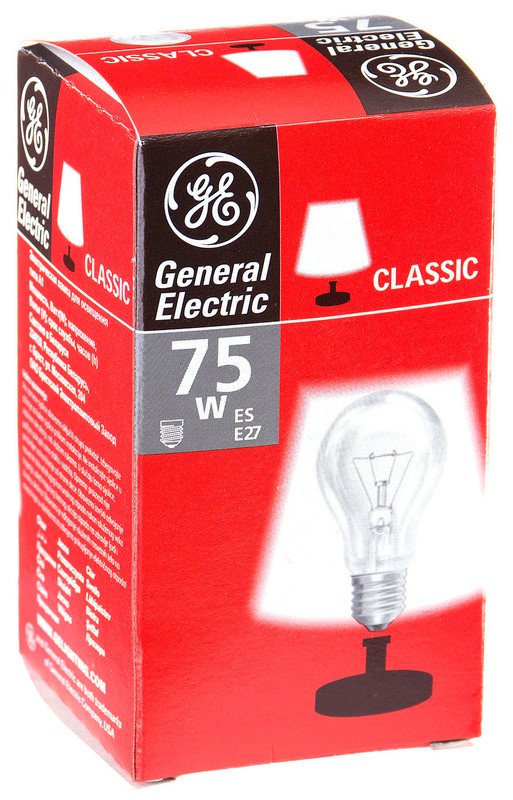 Лампа накаливания General Electric 75A1 CL E27 230V прозрачная