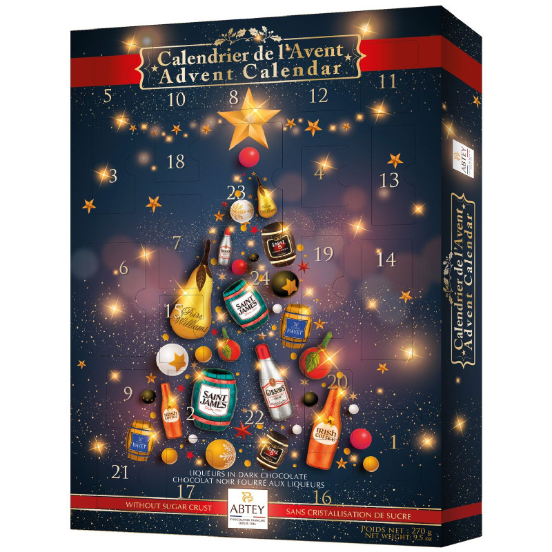 Набор конфет Abtey Advent Calendar Christmas Magic ассорти из тёмного шоколада с алкогольными начинками, 270г