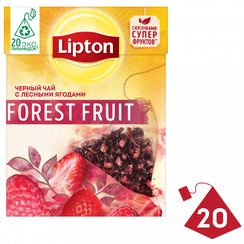 Чай Lipton Forest Fruit чёрный с лесными ягодами в пирамидках, 20х1.47г — фото 1
