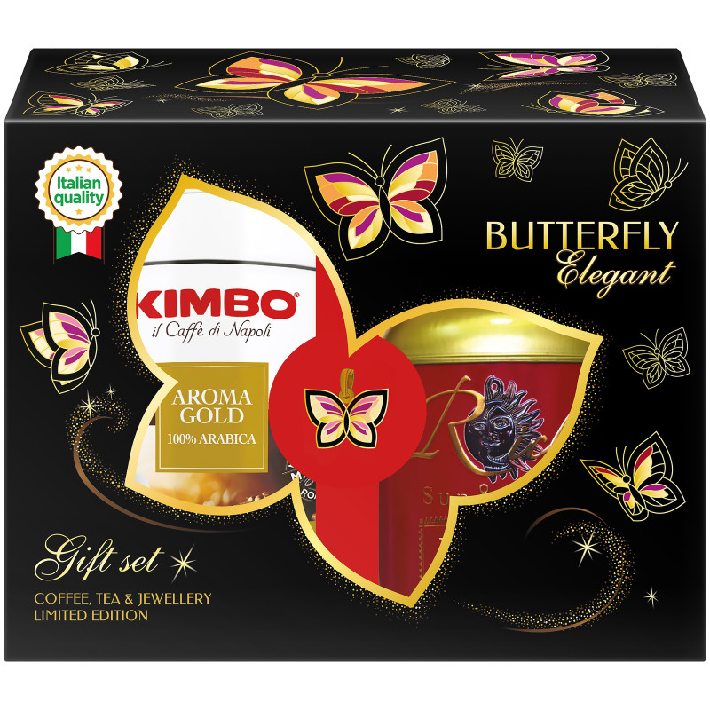 Набор Kimbo Riche Natur Butterfly Elegant чай и кофе, 350г — фото 1