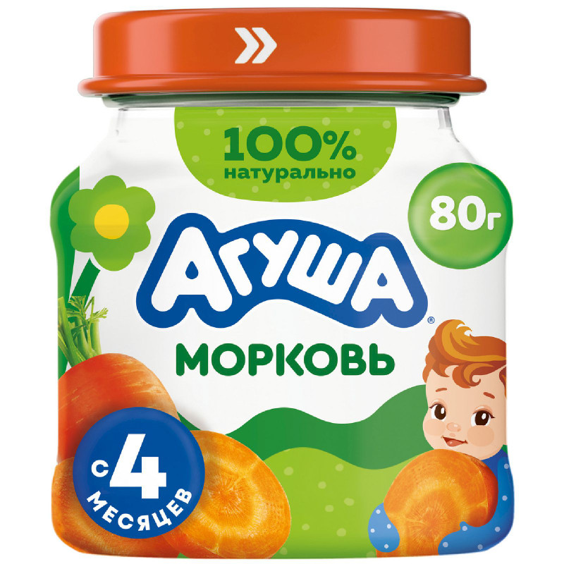 Пюре детское Агуша из моркови с 4-х месяцев, 80г